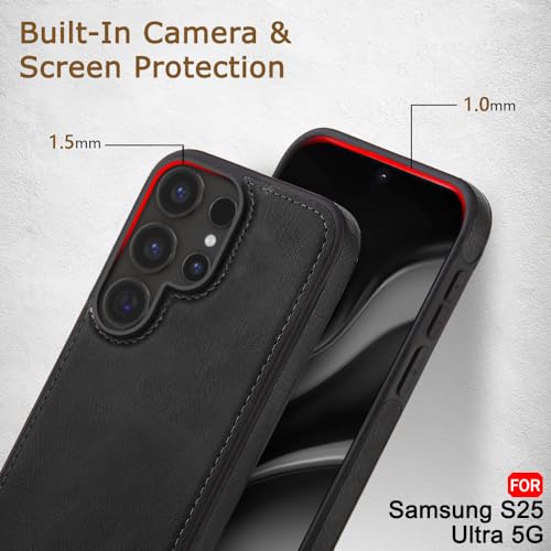 Image of TheGiftKart Genuine Leather Finish Back Cover Case for Samsung Galaxy S25 Ultra 5G | Shockproof Design | Camera & Screen Protection | Stunning Minimalist Design Back Cover Case (Black, Black)