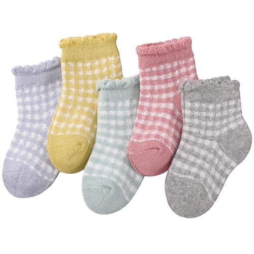 Image of Jspupifip 5 Pairs Baby Girls Socks Toddlers Ruffle Socks Girl's Frilly Dress Socks Baby Cotton Knit Casual Crew Socks