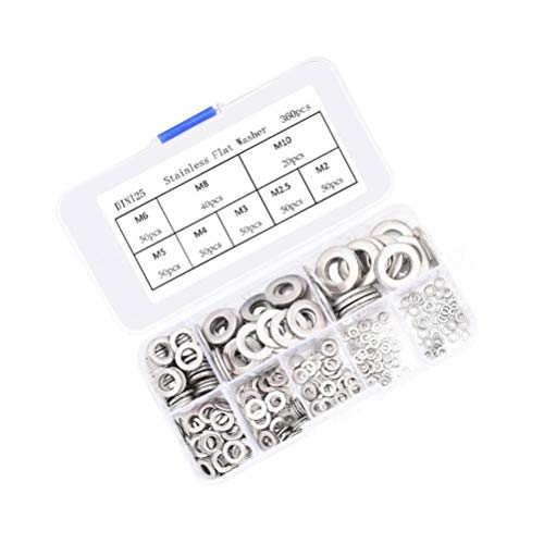 UKCOCO 360Pcs Stainless Steel Washers M4 M8 M2 M6 M5 M2.5 Flat Washers Lock Washers Assortment Kit Screw Gasket