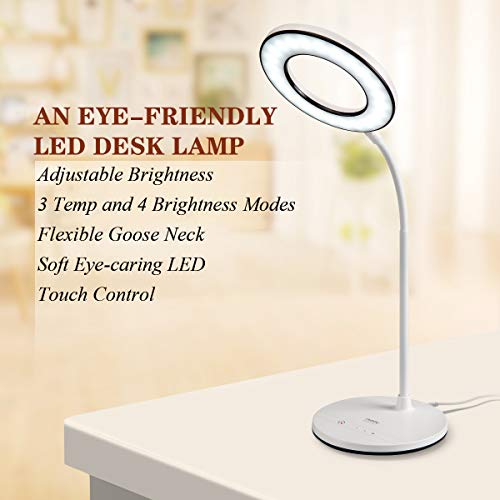 Miady Schreibtischlampe LED Dimmbare Tischlampe,3 Farb und 4 Helligkeitsstufen,Augenfreundliche Bürolampe mit Adapter… – Bild 3