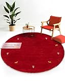 Design: La tapis Tapis de laine Gabbeh Uni ronde Rouge donne à chaque espace de vie un aspect agréable et crée une atmosphère confortable.