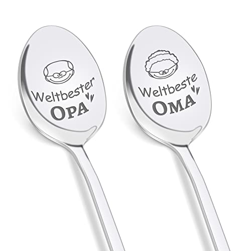 Oma und Opa Geschenke, PRSTENLY 2 Stück Edelstahl Kaffeelöffel Mit Gravur - Weltbeste Oma und Opa Eislöffel, Geburtstag Hochzeitstag Geschenk für Bester Opa und Oma, Muttertagsgeschenk Löffel Cover