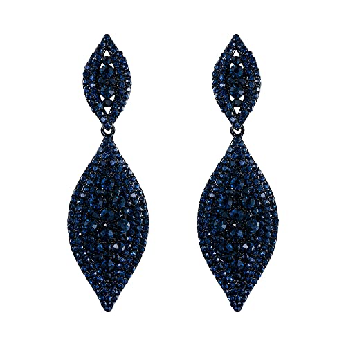 Flyonce Clip On Earrings For Women Rhinestone Crystal Wedding Bridal Clip-On Drop Dangle Earrings Navy Blue #TOP7