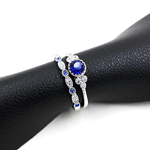 Uloveido Women's Wedding Engagement 2 Rings Set for Bridal Female, Round Blue Crystal Statement Promsie Anniversary Rings Set for Women friend Size 6-10 Y12794