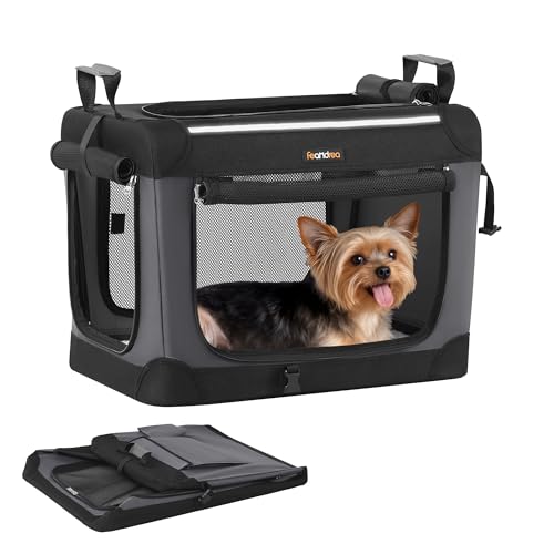 Feandrea Trasportino Pieghevole per Cani di Piccola Taglia, 50 x 35 x 35 cm, Gabbia di Tessuto Oxford, con Sportelli in Rete, Manici, Tasca Portaoggetti, Nero Inchiostro PDC015BH02