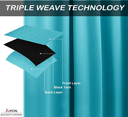 Image of JUPON Energy Saving Extra Wide Blackout Curtains for Bedroom with 3 Layers Weaving Technology, Set of 2 (54 x 108 inch - Cyan)