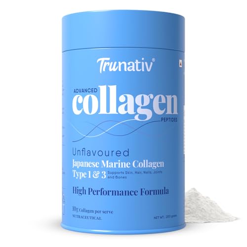 Image of Trunativ Collagen Supplements | Advanced Japanese Marine Collagen Powder for Women & Men | Type 1 and 3 Hydrolyzed Peptides | Supplement with Hyaluronic Acid | Supports Skin Glow, Hair Growth, and Nail Strength | Unflavoured (200g)
