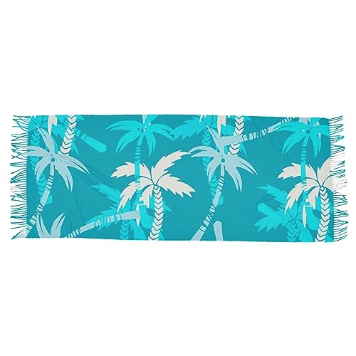 OTVEE Tropical Blue Coconut Palm Trees Womens Scarf Soft Shawl Wrap Tassels Scarf for Fall and Winter