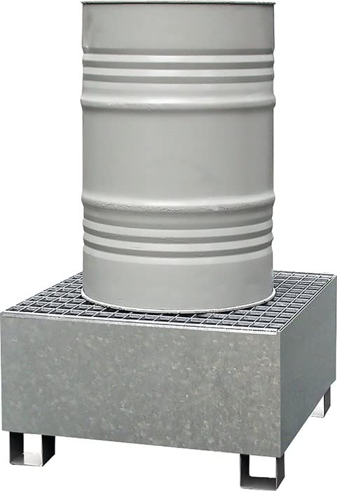 Auffangwanne aus 3 mm Stahlblech, verzinkt, für 1 Stück 200-l-Fass, stehende Lagerung, 200 l, BxTxH 810x820x450 mm