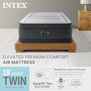 Intex Twin Size Air Mattress, 18in Height, Built-in Pump, Dura-Beam Deluxe Comfort-Plush - Portable Inflatable Blow-up Bed for Camping, Travel, Guests