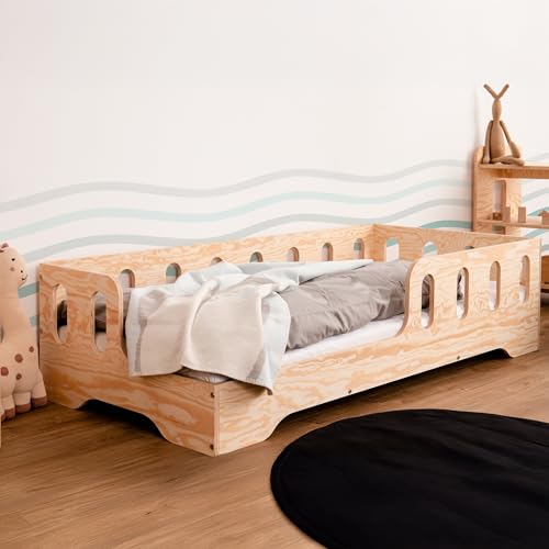 smartwood Kinderbett 90x200 Montessori Bett mit Rausfallschutz & Lattenrost...