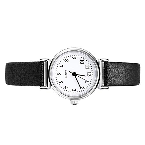 SC010 Moda Mujer Números arábigos Dial pequeño Movimiento de Cuarzo Dial Redondo Reloj de Pulsera de Cuero PU (Blanco y Negro) ESjasnyfall