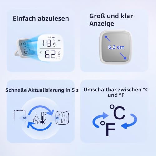 SONOFF SNZB-02D Zigbee Temperatur- und Feuchtigkeitssensor,Zigbee LCD Smart Thermometer Hygrometer,Zigbee Hub Erforderlich… – Ansicht 4
