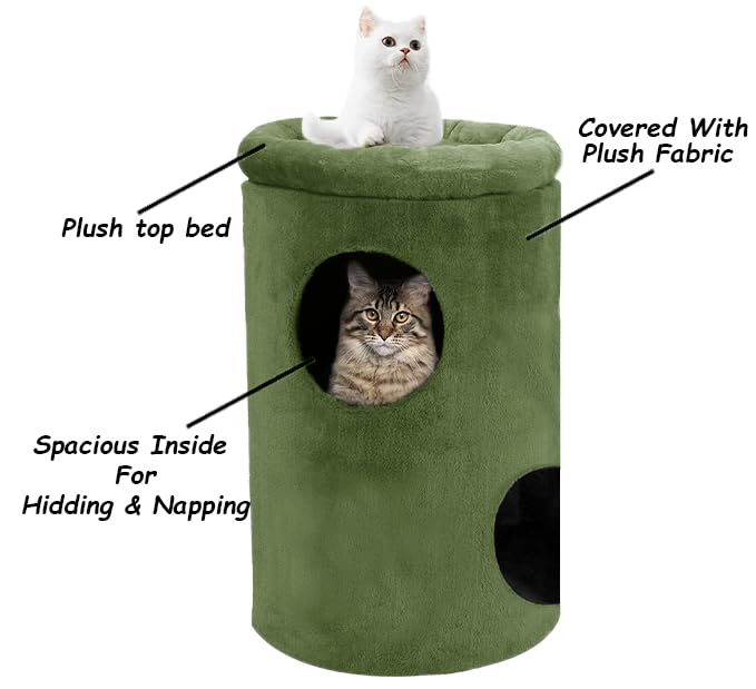 Image of Cat House with Plush Cushion, 2 Levels (Green - FURR-12)