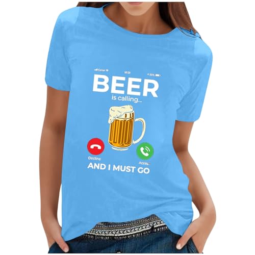 Camiseta de lujo para mujer Oktoberfest con pantalones de piel tirolesa, estampado de pantalones de piel, acabado liso, transpirable, cómoda para bailes de gala, bodas y eventos premium, azul claro, S