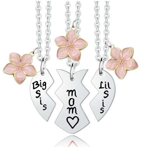 YEEQIN 3PCs Mother Daughter Necklace Set, Big Sis Lil Sis Mom Jewelry Gift Heart Necklace Gifts for Mother Daughters