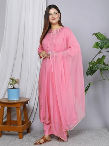 Image of Anarkali Kurta Pant Dupatta Set Embroidered