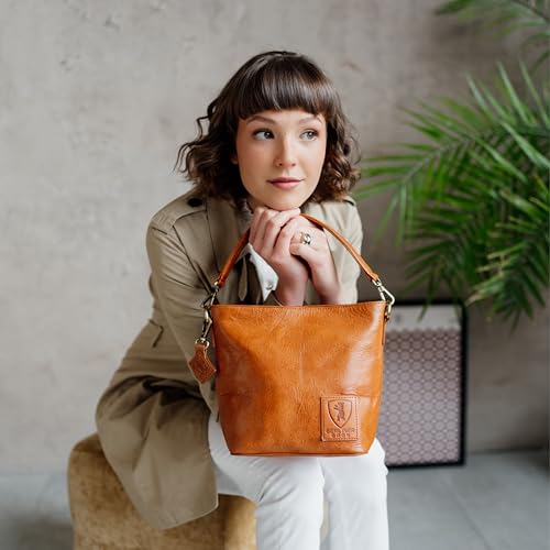 Berliner Bags Vintage Genuine Leather Shoulder Bag Madison, Small Tote Bag, Bucket Bag, Top Handle Bag for Women - Brown2