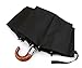 SpyShop Compact Unisex Classic Auto Open Wind-Resistant Travel Umbrella Folding Anti-UV Outdoor Business Automatic -Curved Wood Handle Umbrella-Black