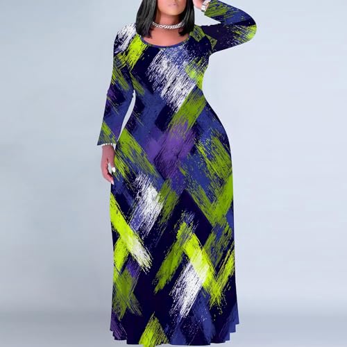 Image of PinkPatty Plus Size Maxi Dresses for Women Long Sleeve Crew Neck Sundress Casual Fall Dress with Pockets