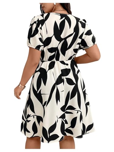 Image of Floerns Women's Plus Size Summer Vacation Wrap V Neck Short Sleeve Ruffle Hem A Line Hawaiian Short Dress