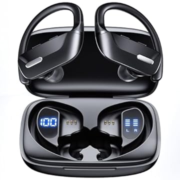 Fone de Ouvido Bluetooth, Fones de Ouvido Sem Fio Bluetooth 100H Play, Fones de Ouvido Traseiros à Prova d'água, com Microfone, Display LED, para Exercícios de Corrida Esportiva