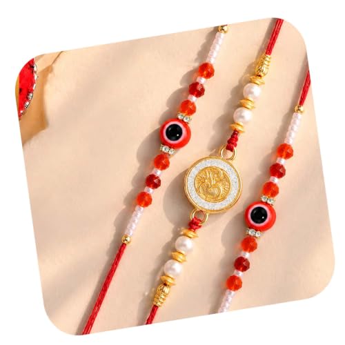 Image of Peora Evil Eye & Crystals Studded Rakhi for Brother Bhaiya | Red Thread | Raksha Bandhan Hamper with Roli Chawal Greeting Card