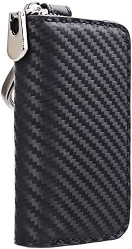 kinzd Car Key Wallet Case Leather Car Key Chain Coin Holder Zipper Key Case (Black), One Size