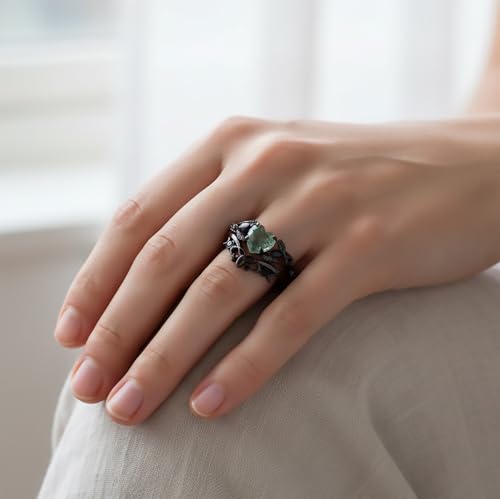 Black Moss Agate Wedding Ring Set 925 Sterling Silver /10k/14k/18k Gold Oval/Pear/Kite/Round/Heart for Women Ring Moss Agate Engagement Ring for Wife/Mother3