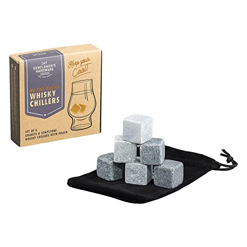 Gentlemens Hardware Whisky Stones Granite and Soapstone gift set of 6 with velvet pouch GEN360 Grey