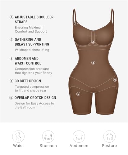 Image of FeelinGirl Shapewear Tummy Control Seamless Bodysuit Hip Enhancer Body Shaper for Women