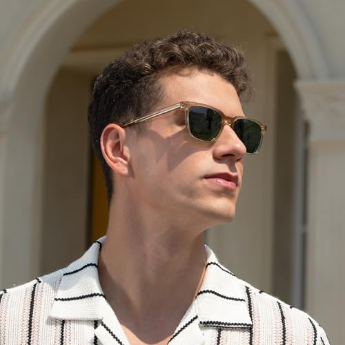 Image of CARFIA Acetate Polarized Sunglasses for Men UV400 Protection Classic Retro Square Shades Driving Glasses