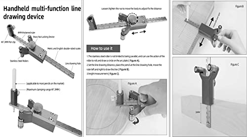 Szliyands 2022 Latest Models Multifunctional Scribing Ruler Parallel Line Drawing Tool Gauge With Straight Line Arc Measurement Diy Woodworking Scribing Tool #TOP1