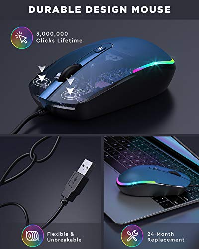 Image of seenda WGSB-201 Wired LED Backlit Mouse, Plug and Play, 1600 DPI Optical Sensor, 4 RGB Backlit, Ambidextrous, Compatible with PC /Mac /Laptop