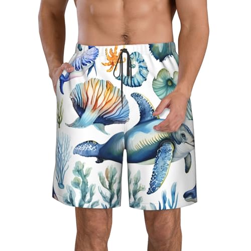 Crab Conch Print Stylish Men Beach Shorts Lightweight Cozy Swim Trunks Summer Casual Outings Holiday