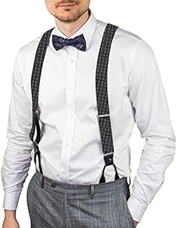 AWAYTR Mens Brown Button End Suspenders - Adjustable Elastic Y Shape Tuxedo Suspender