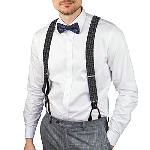 AWAYTR Mens Brown Button End Suspenders - Adjustable Elastic Y Shape Tuxedo Suspender