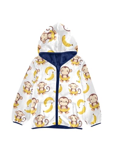Cute Monkey Banana Girls Fleece Jacket Girls Fall Jacket Boys Coats Zip Up Hoodie Children Sherpa Warm Outerwear 2-10T