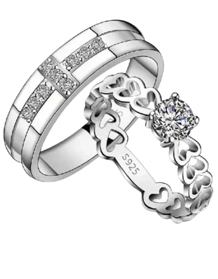 Couple Rings for women girls lovers men boys girlfriend Couples Husband wife Gf BF AD CZ Stylish Valentine Adjustable Heart Solitaire Finger Ring Combo set (Qubic Ring) (B0CYHS3H1C) Amazon Price History, Amazon Price Tracker