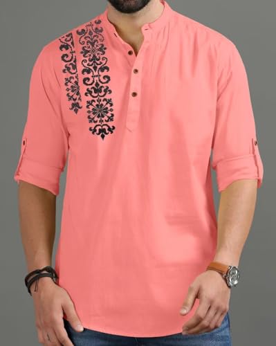 Image of FINIVO FASHION Men's Regular Fit Cotton Blend Kurta Shirt | Full Sleeve Ethnic Shirt with Mandarin Collar and Button Placket | Casual Kurta for Daily and Traditional Use