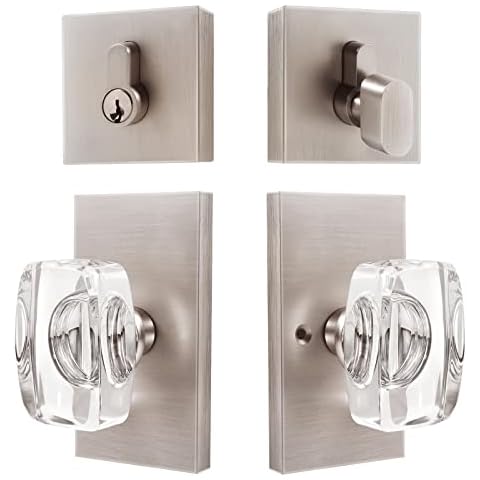 HIEMEY Glass Crystal Door Locks with Deadbolt,Entry Door Locksets with Deadbolt,Brushed Nickel Finish Deadbolt and Door Knob Set Cover