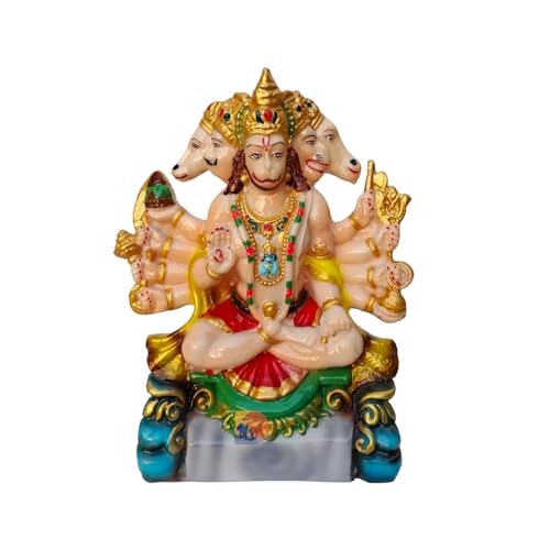 Image of Marble Hanuman Murti - Hanuman Idol for Home Decor & Office - Panchmukhi Hanuman - (25 Cm) (Multicolor)