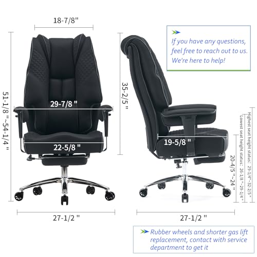 Big and Tall Office Chair 400lbs Wide Seat, Leather High Back Executive Office Chair with Foot Rest, Ergonomic Chairs Lumbar Support for Lower Back Pain Relief (Mesh Black)