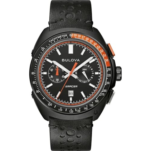 Bulova Orologio Uomo Crono Racer Fondo Nero 98B428 Cassa Acciaio Cinturino In Pelle