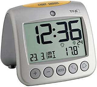 TFA Dostmann Sonio 60.2514 Digital Radio Alarm Clock with Temperature Display Day and Date 11.2 x 9.8 x 11 cm Silver Plastic
