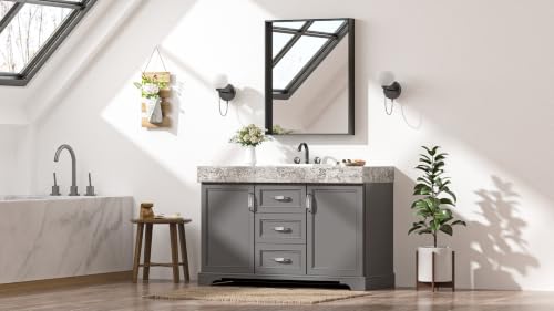 Image of Keonjinn 24x30 Inch Matte Black Bathroom Mirror for Over Sink, Rectangular