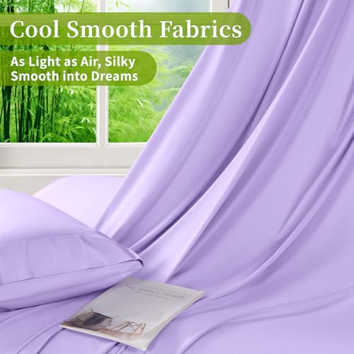 Shilucheng 100% Viscose Derived from Bamboo_ Sheets Queen Size 6pcs - Ultra Cooling & Silky Soft Bed Sheets, 16" Deep Pocket, Perfect for Hot Sleepers, Hotel Bedding Sheets (Lilac)