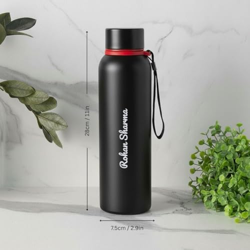 Image of Giftana Personalized Bottle with Name, Customized Stainless Steel Water Bottle for School, Office, Gym & Travel, Customized Gift for for Men & Women, Corporate Gifts for Employee (Black,800ml)