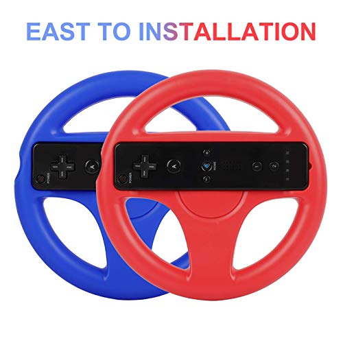 PowerLead Steering Wheel for Wii Controller, 2 pcs Racing Wheel Compatible with Mario Kart, Game Controller Wheel for Nintendo Wii Remote Game-Red and Blue