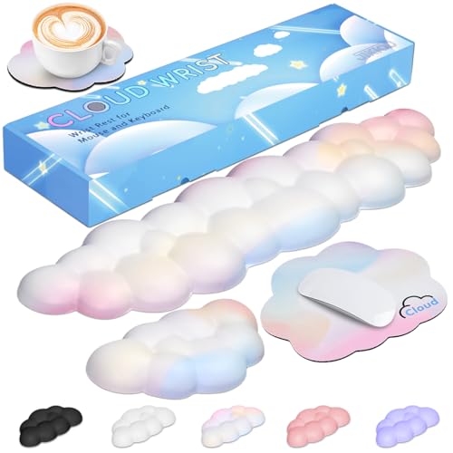 JIKIOU Cloud Wrist Rest Keyboard & Mouse Pad Set PU Leather Memory Foam
